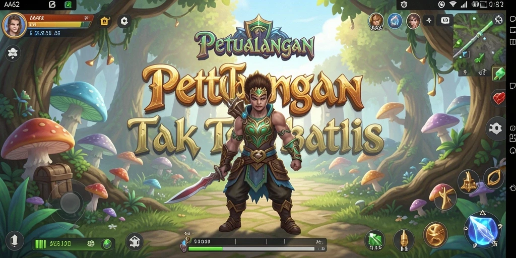 Screenshot gameplay AA62 memperlihatkan pertarungan epik di dunia fantasi.