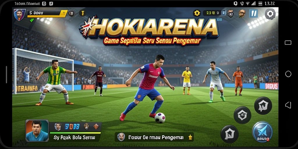 Tampilan gameplay HOKIARENA yang penuh aksi di lapangan sepak bola.