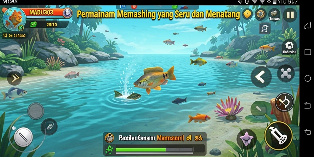 Tampilan seru gameplay MADU303 dengan aksi memancing yang menakjubkan.