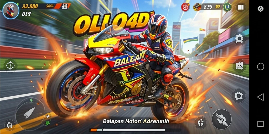 Gameplay seru OLLO4D dengan balapan motor yang cepat dan menegangkan.