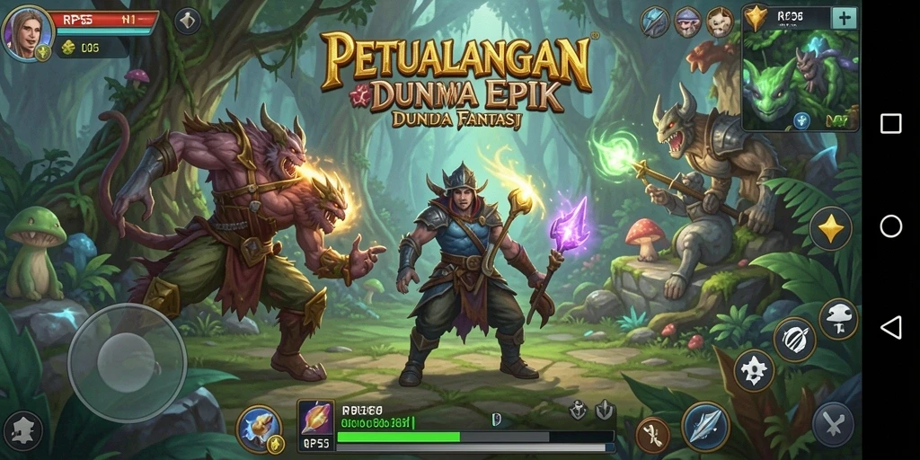 Tampilan utama gameplay RP55 dengan pertarungan dan eksplorasi dunia.